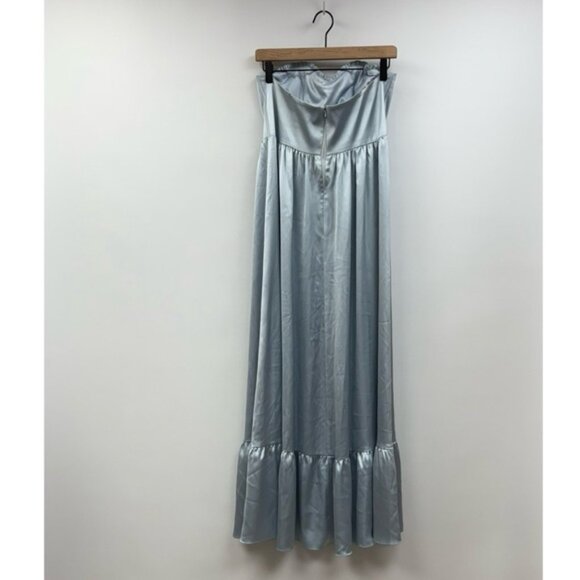 Revelry Valentina Satin Strapless Sweetheart A-Line Ruffle Maxi Dress Sky Blue 8 - Picture 6 of 9